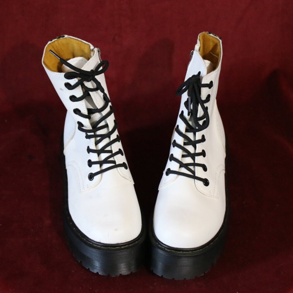 White Leather Doc Style Punk Boots